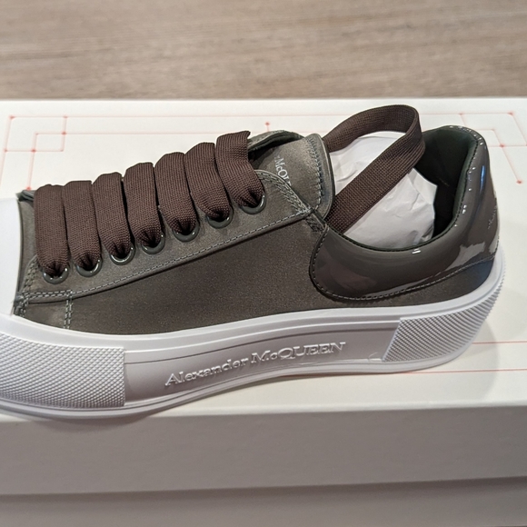 Mens Alexander McQueen Plimsol Silk/Textile Sneakers Pewter - Picture 3 of 7